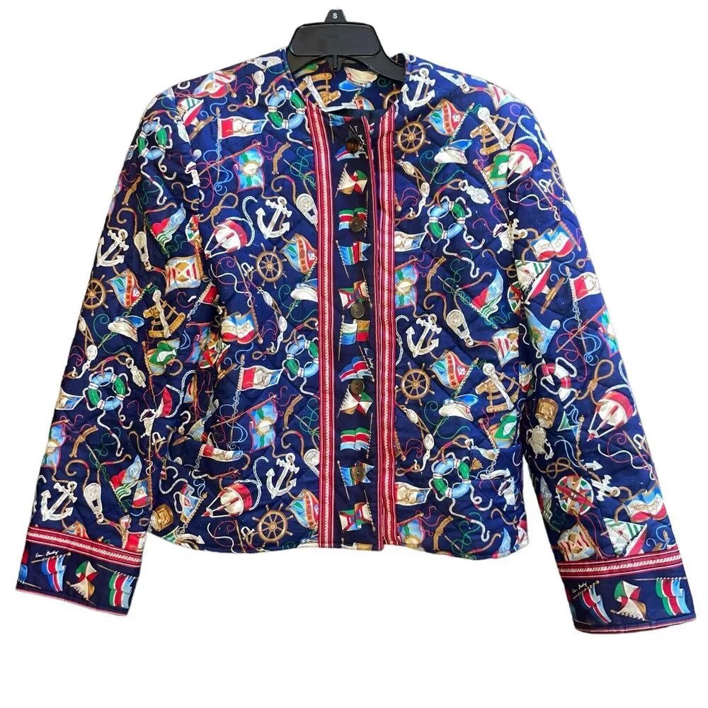 Vintage Vera Bradley M Navy Nautical Sailboat Themed Quilted Preppy Jacket